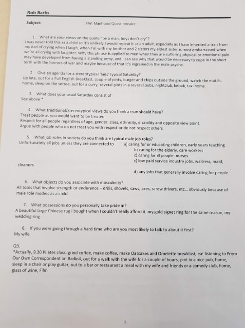 questionaiire results rob